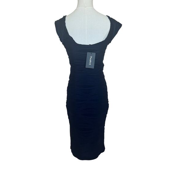 Navy Blue Bodycon Mini Dress SMALL Ribbed Career Cocktail Party Taydey NEW - Picture 6 of 7